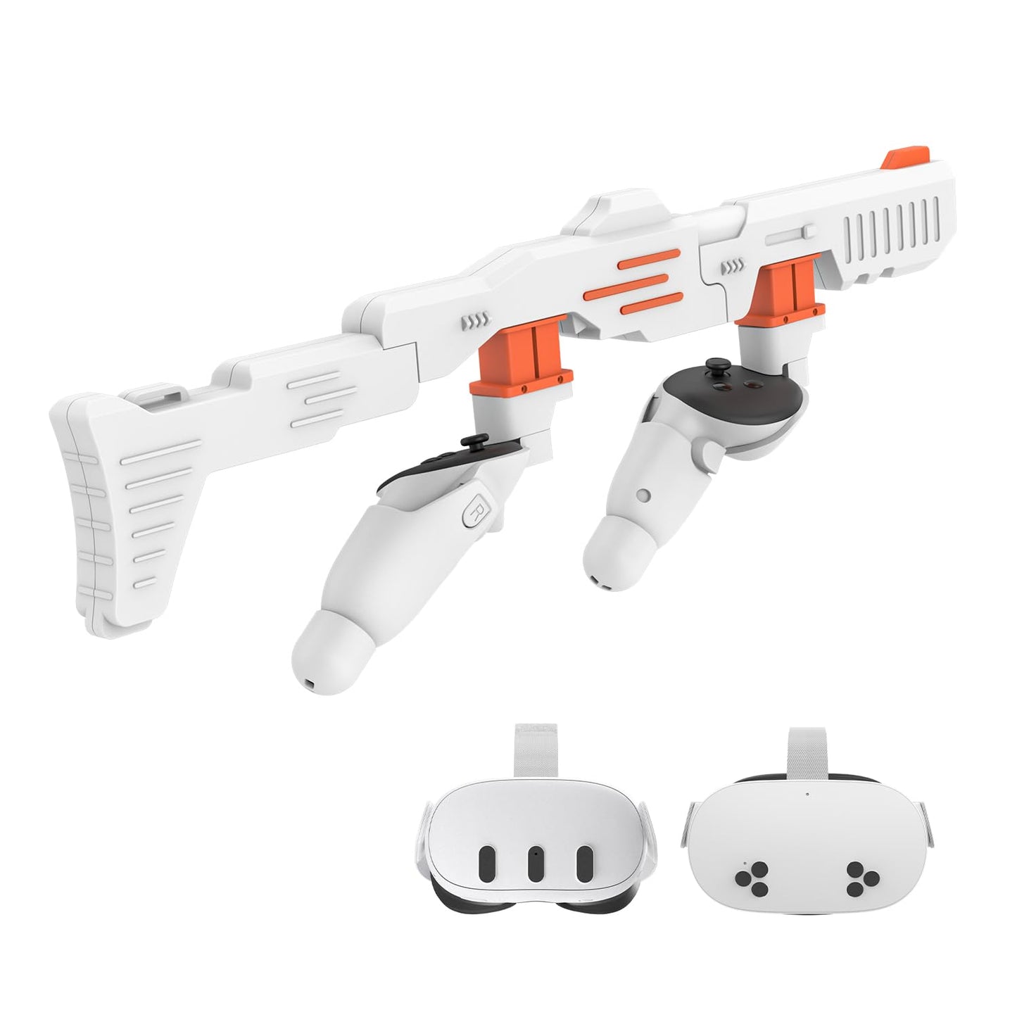 VR Handle Attachment Compatible with Meta Quest 3S Weighted toy blastertock Grip Enhance FPS Game Experience Holding Feel VR Accessories for Oculus 3 Ideal Gift for Birthday and Christmas (Orange)