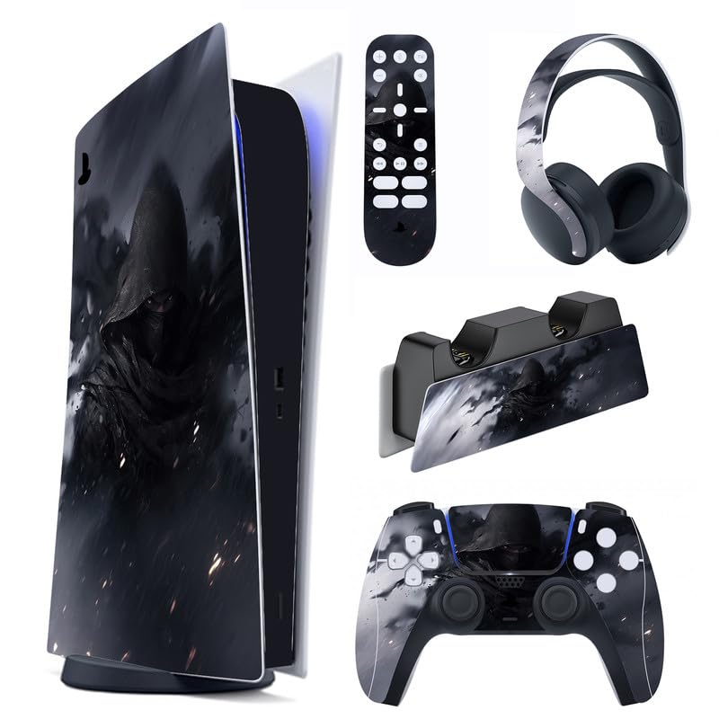 PlayVital Shadow Assassin Full Set Skin Decal for ps5 Console Digital Edition Sticker Vinyl Decal Cover for ps5 Controller & Charging Station & Headset & Media Remote