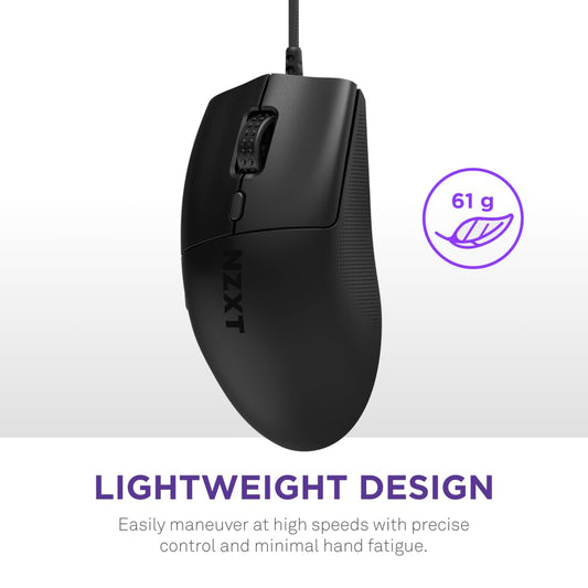 NZXT Lift 2 Ergo Wired Gaming Mouse - 61g, 26K DPI, 8K Polling Rate, Optical Switches, Black, Model MS-001NB-01