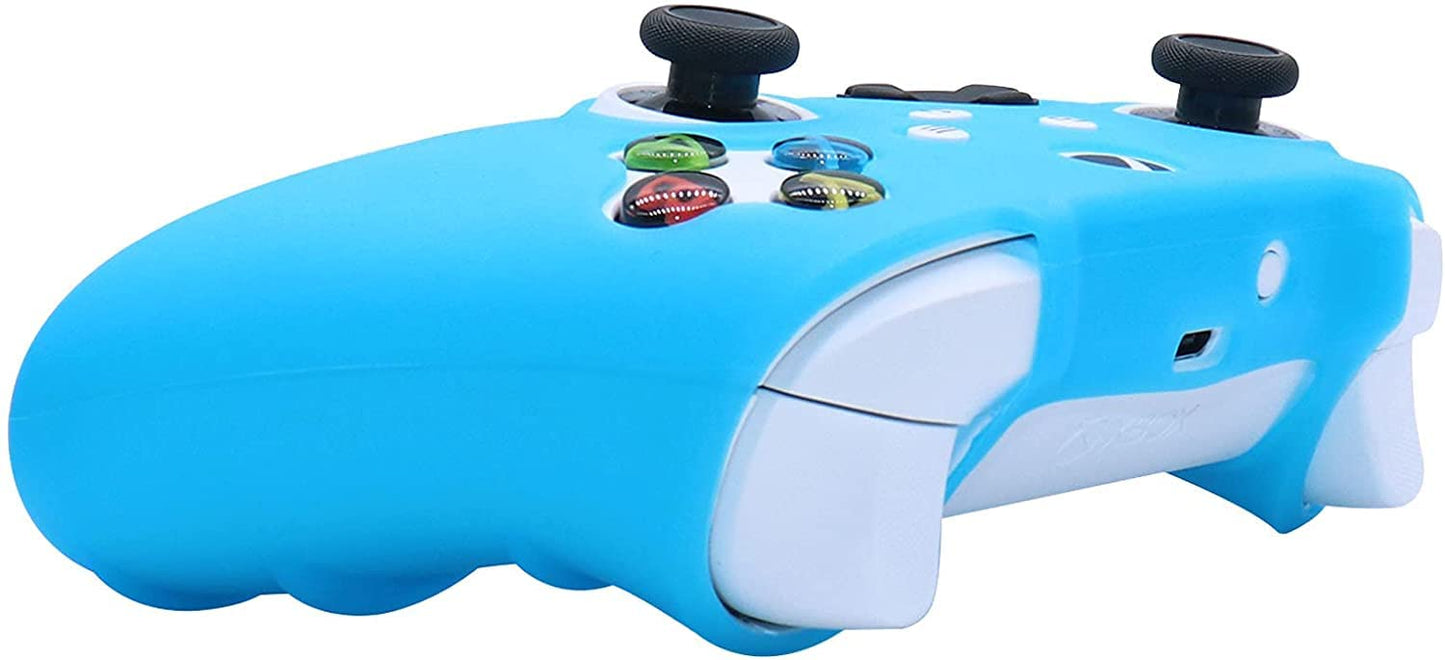 HLRAO Blue Silicone Cover for Xbox Series X/S Controller - Glow in the Dark, Anti-Slip, Soft Rubber Case + 8 Thumb Grips & 2 Cat Paw Caps