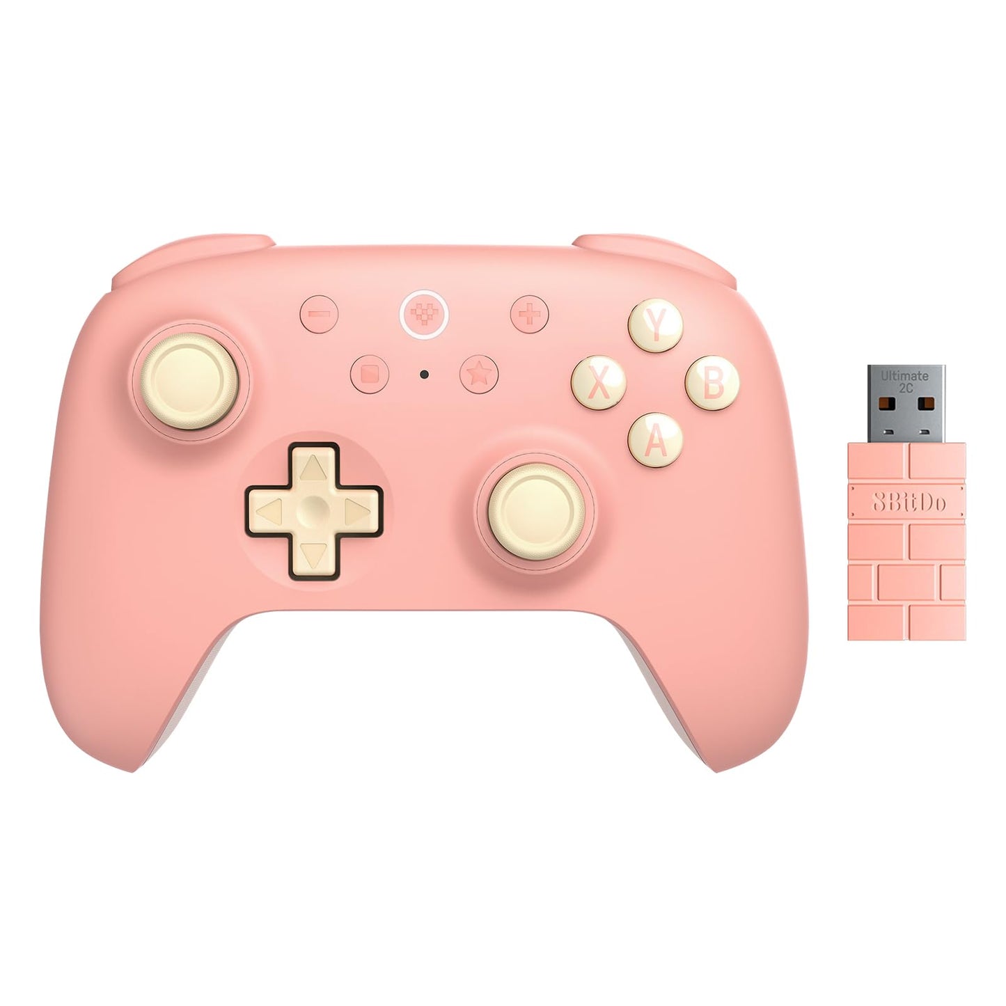 AKNES 8Bitdo Ultimate 2C Wireless 2.4G Controller for Windows PC and Android Gamepad with Hall Effect Joysticks and Hall Triggers 1000Hz Polling Rate Remappable L4/R4 Bumpers - Peach