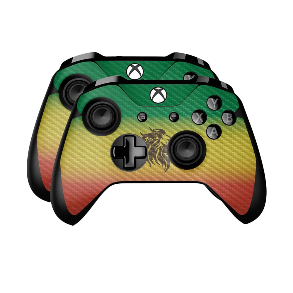Carbon Fiber Skin Compatible with Microsoft Xbox One Controller (2 Pack) - Rasta Lion - Premium 3M Vinyl Protective Wrap Decal Cover - Easy to Apply | Crafted in The USA by MightySkins
