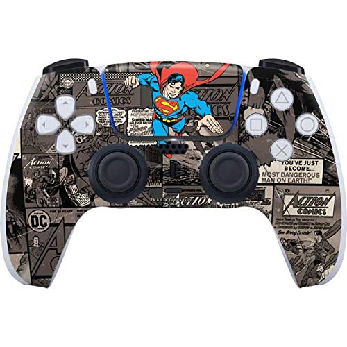 Skinit Decal Gaming Skin Compatible with PS5 Controller - Officially Licensed DC Comics Superman Vintage Action Pose Pattern Design