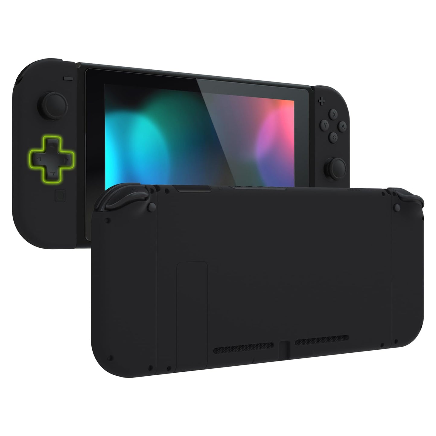 eXtremeRate Dpad Version Custom Full Set Shell for Nintendo Switch Soft Touch Grip Replacement Console Back Plate NS Joycon Handheld Controller Housing with Buttons for Nintendo Switch - Black