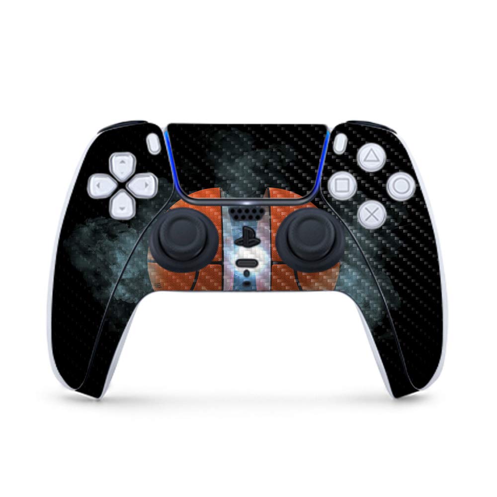 MightySkins Carbon Fiber Gaming Skin for PS5 / PlayStation 5 Controller - Basketball Orb | Durable Textured Carbon Fiber Finish | Easy to Apply and Change Style | Made in The USA
