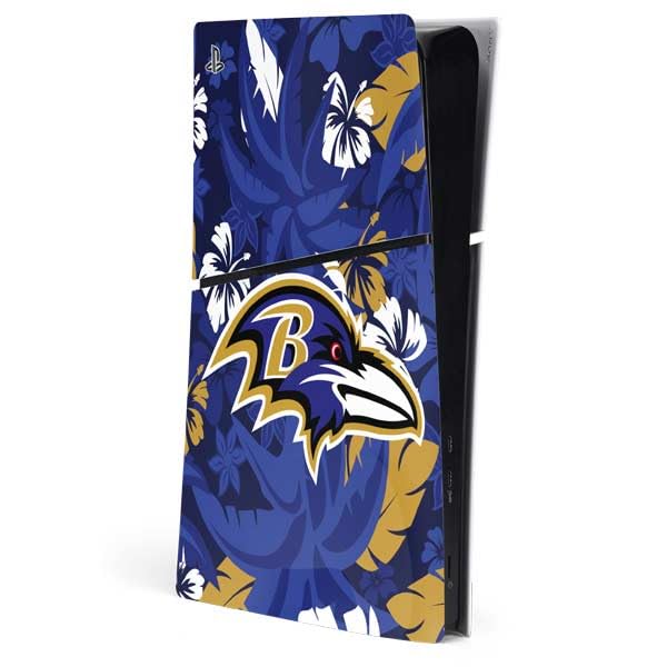 Skinit Decal Gaming Skin Compatible with PS5 Slim Digital Edition Console - Officially Licensed NFL Baltimore Ravens Tropical Print Design