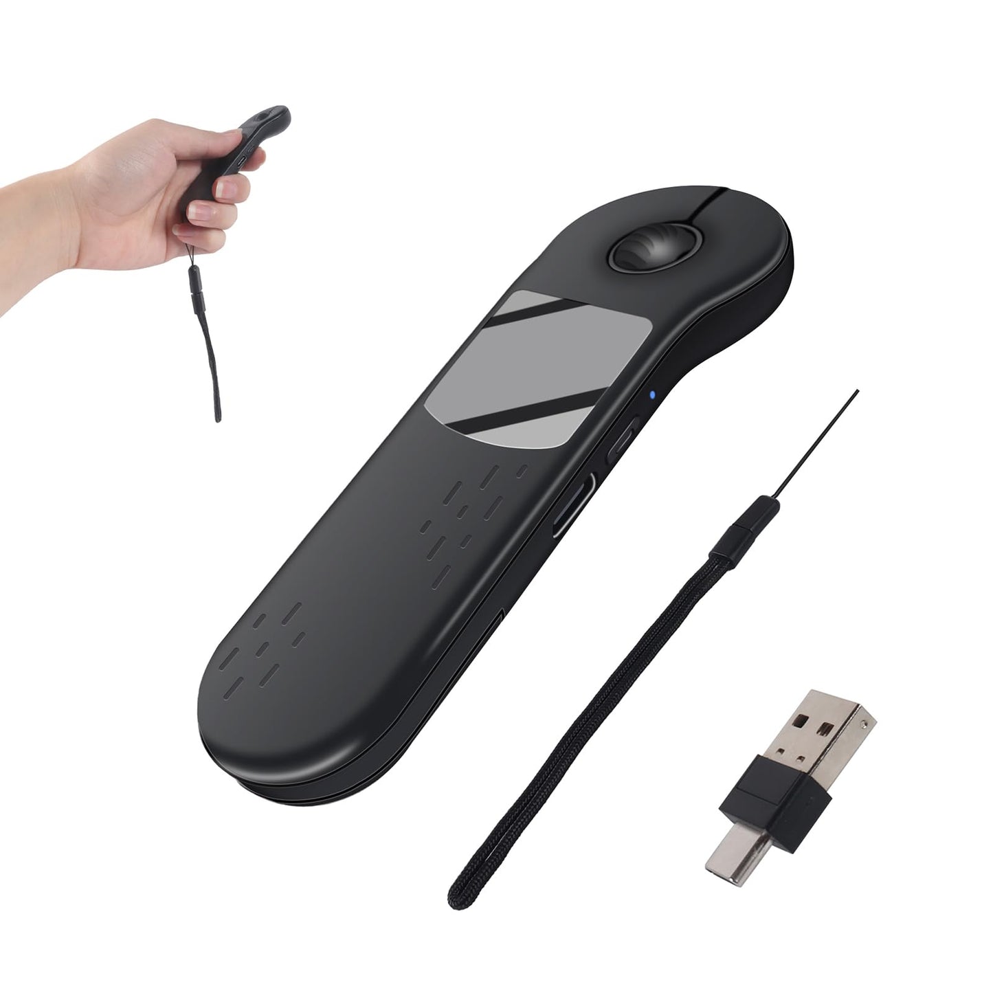 Dual Mode Mini Bluetooth Wireless Mouse - USB-C Receiver 2.4G Wireless & Bluetooth Rechargeable Finger & Touchpad Mouse with Anti-Lost Nylon Lanyard for PC Laptops Tablets & Smartphones (Black)