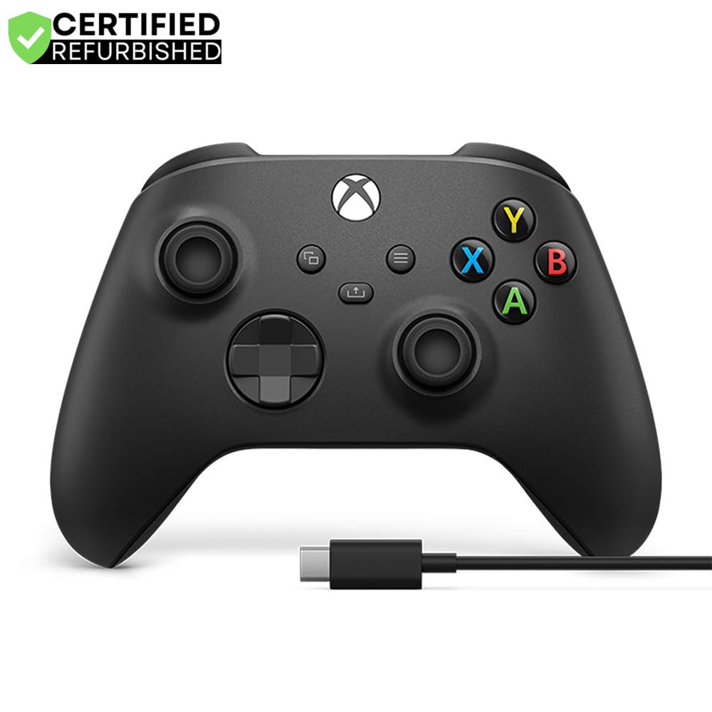 Microsoft Xbox Wireless Controller with USB-C Cable for PC - Carbon Black (Renewed) Bundle with 2 Year CPS Enhanced Protection Pack