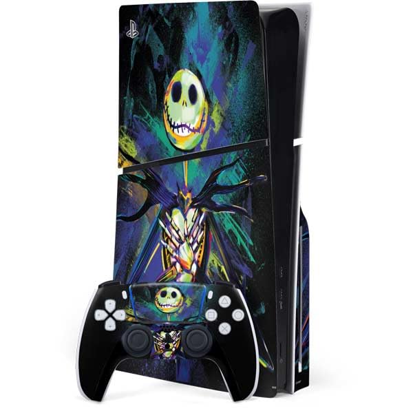 Skinit Decal Gaming Skin Compatible with PS5 Slim Disk Bundle - Officially Licensed Disney The Nightmare Before Christmas Jack Skellington Art Design