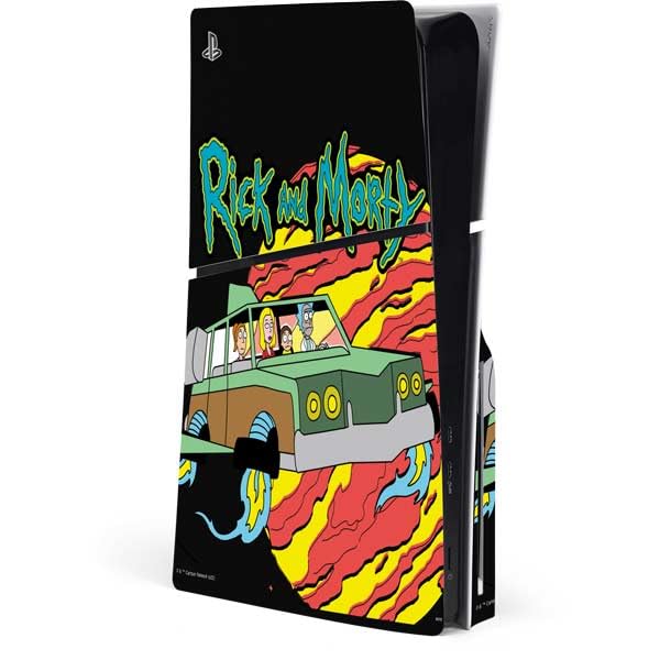 Skinit Decal Gaming Skin Compatible with PS5 Slim Disk Console - Officially Licensed Adult Swim Rick and Morty Family Wagon Design