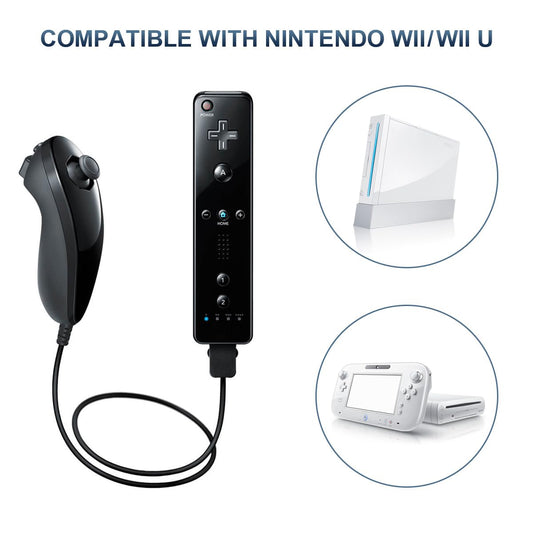 FASIGO Remote Controller with Nunchuck, Compatible with Nintendo Wii/Wii U, 2 Pack, Black