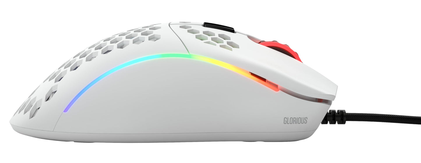 Glorious Model D Gaming Mouse - Wired, Ergonomic, 12000 DPI, Small, Matte White, 6 Programmable Buttons, Genuine Product