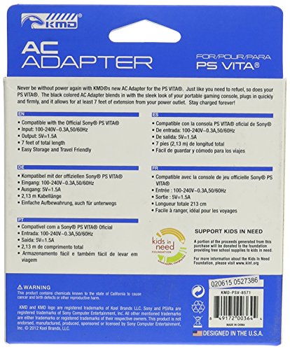 KMD PSVita AC Adapter Home Charger - Original Version, Model KMD-PSV-8571, Compatible with Sony PS Vita