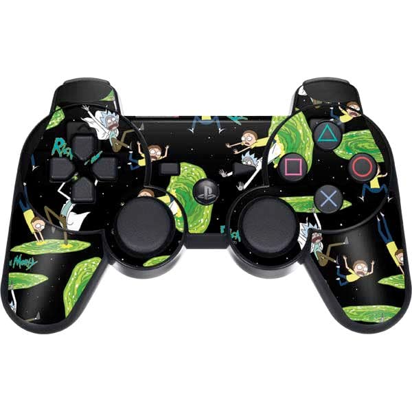 Skinit Decal Gaming Skin Compatible with PS3 Dual Shock Wireless Controller - Officially Licensed Warner Bros Rick and Morty Portal Pattern Design
