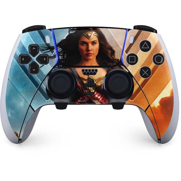 Skinit Decal Gaming Skin Compatible with PS5 DualSense Edge Pro Controller - Officially Licensed DC Comics Wonder Woman Main Characters Poster Design