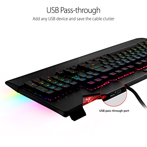 ASUS ROG Strix Flare RGB Mechanical Gaming Keyboard - Cherry MX Blue, Black, Standard Edition, Aura Sync, Customizable Badge, USB Pass-Through