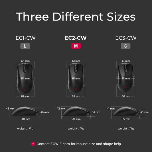 BenQ ZOWIE EC2-CW Wireless Gaming Mouse - Ergonomic, 24-step Scroll Wheel, Medium Size, Matte Black