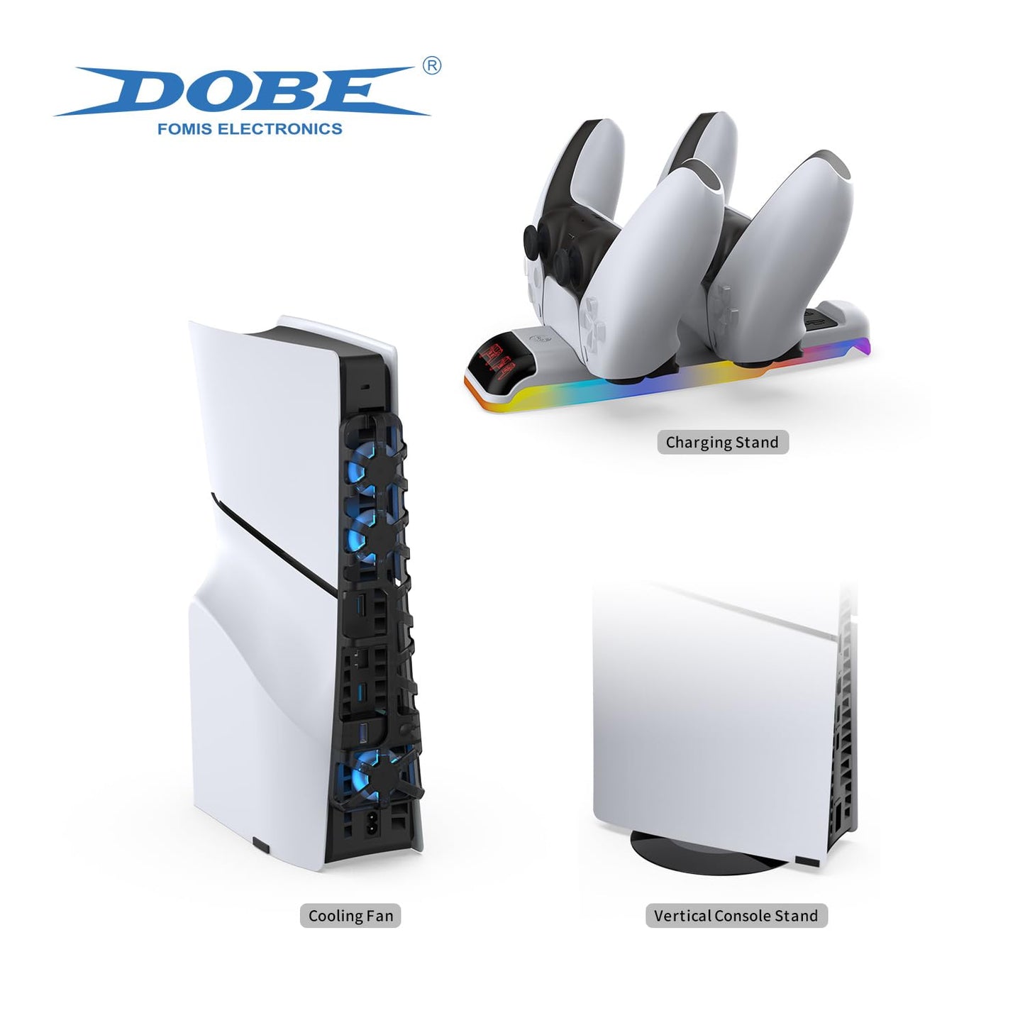 DOBE - 3-in-1 PS5 Slim Kit PS5 SLIM Console Stand Dual Charging Ambient Light