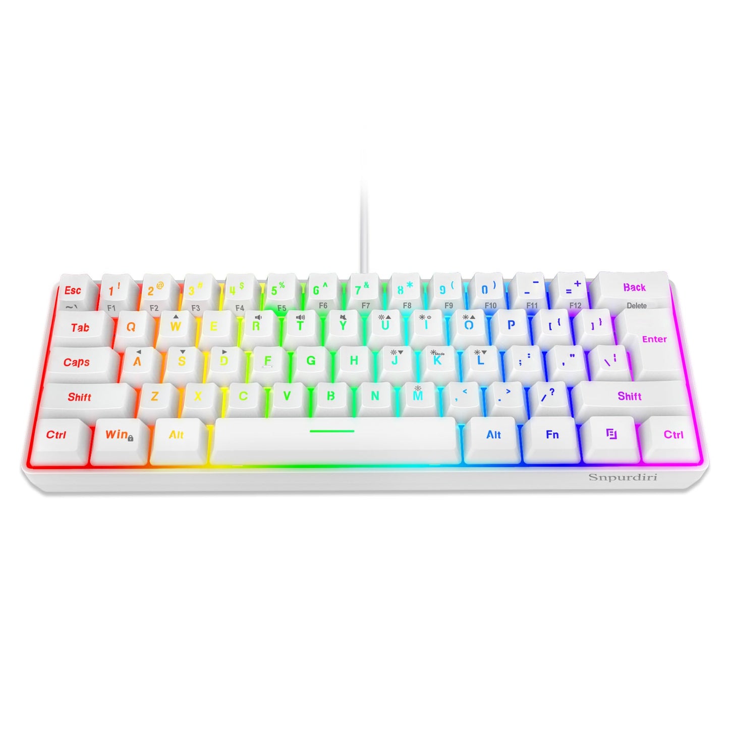 Snpurdiri 60% Wired Gaming Keyboard 61 Keys RGB Backlit Wrist Rest Ultra-Compact Mini Waterproof Keyboard for PC Computer Gamer (White)