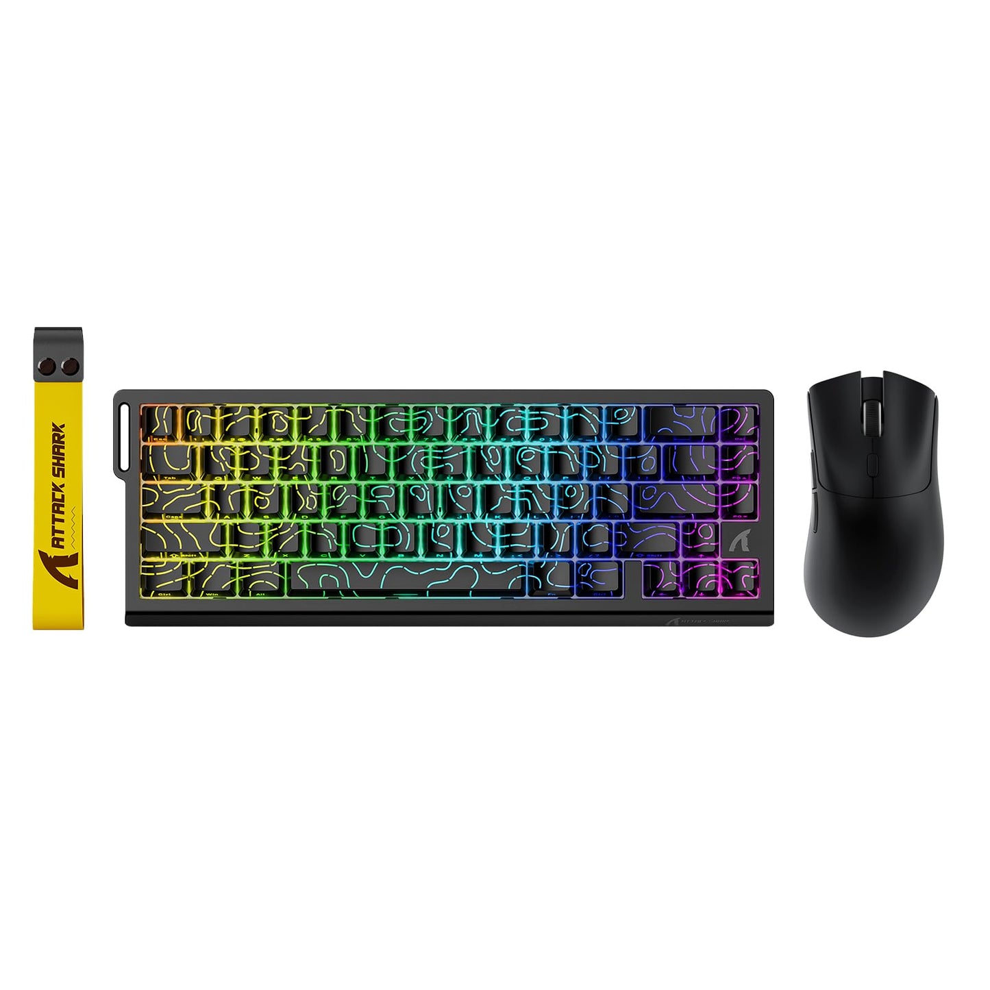 ATTACK SHARK X68 HE Wired Rapid Trigger Mechanical Gaming Keyboard and R1 Mouse with Adjustable Actuation Coiled Cable USB C/2.4Ghz Wireless/BT Ultralight 18K DPI Mice for Esport Gamer(Black Contour)