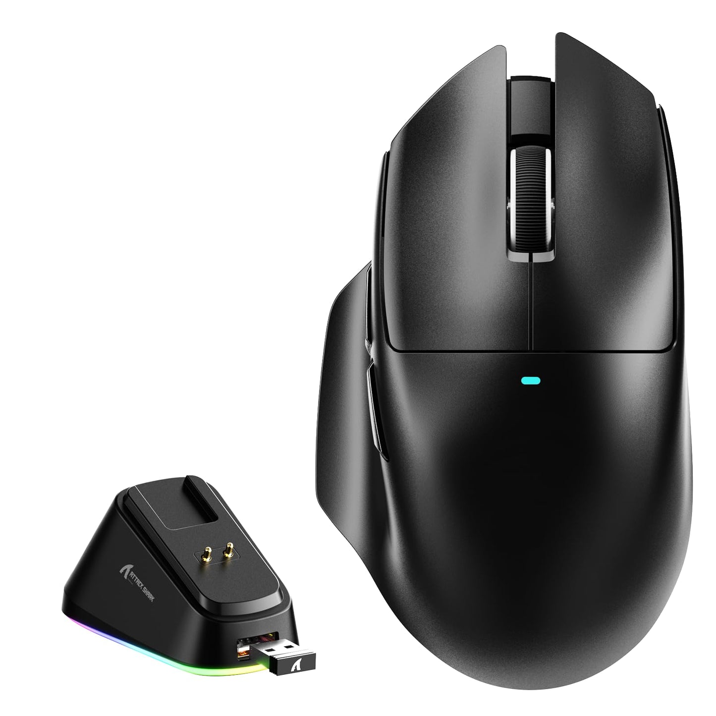 MAMBASNAKE?Attack Shark V6 65g Lightweight RGB Gaming Mouse with Magnetic Charging Dock BT/2.4G Wireless/Wired 1K Polling Rate 25K DPI Gaming Mice for PC/Mac/Laptop(Black)