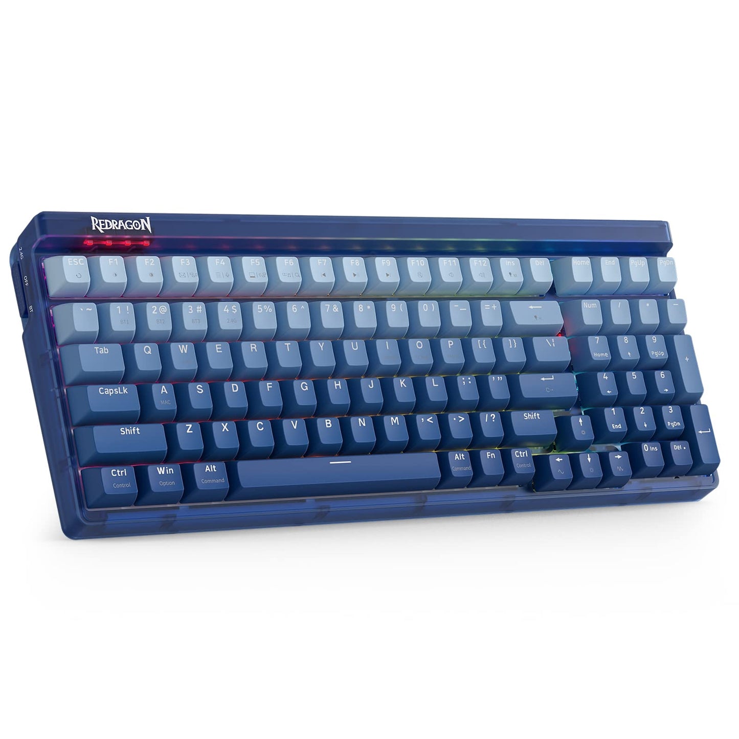 Redragon K656 PRO 3-Mode Wireless RGB Gaming Keyboard 100 Keys Mechanical Keyboard w/Translucent Board Hot-Swappable Socket Sound Absorbing Foam & Custom Tactile Switch Gradient BlueMade