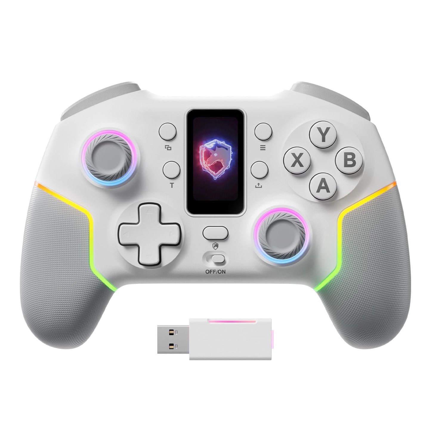 ECHTPower Wireless PC Gaming Controller with TFT Screen Hall-Effect Joysticks No Drift 1000Hz Polling Dual Hall Triggers Turbo & RGB Multi-Platform PC Controller for Windows/Switch/Android/iOS