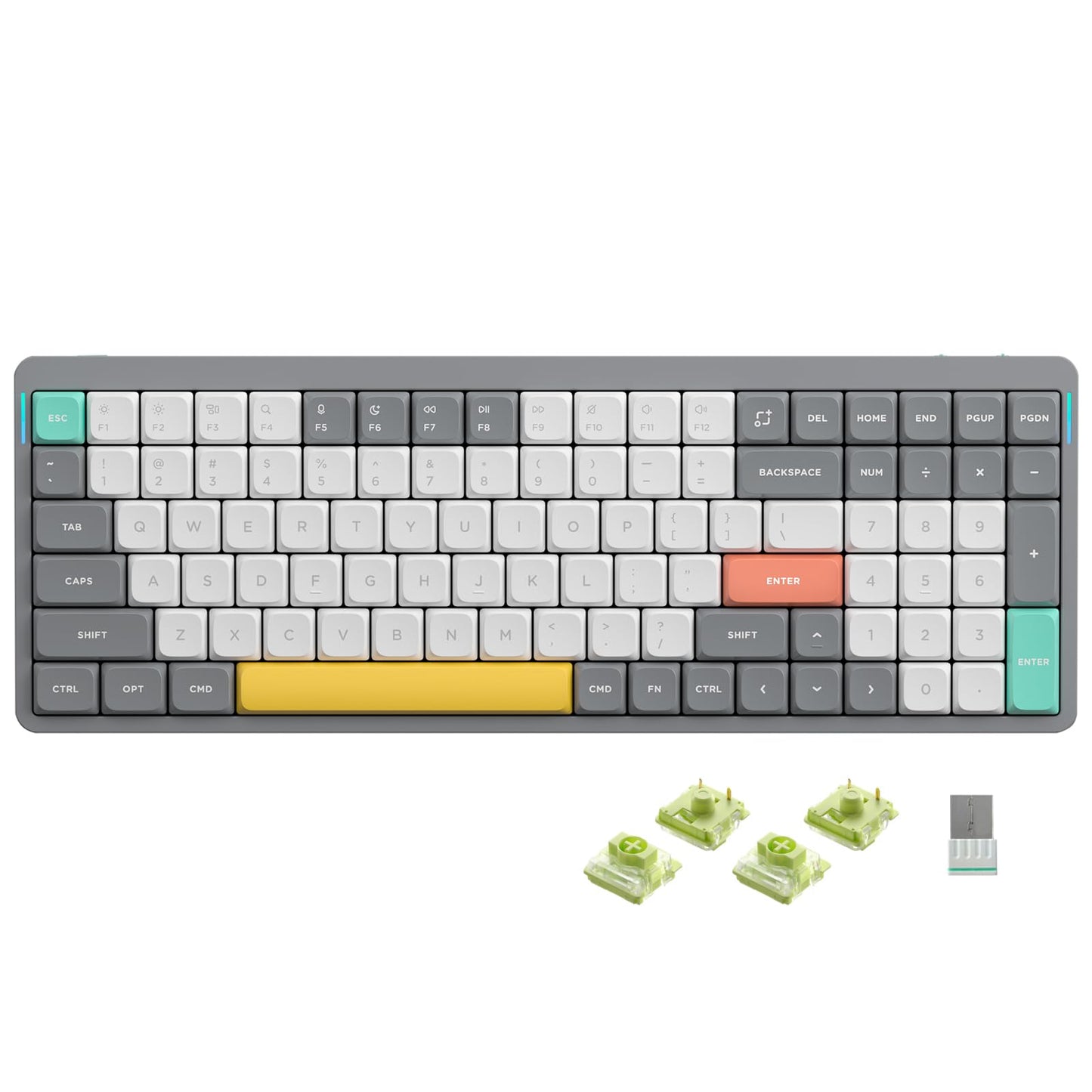nuphy Air96 V2 Wireless Mechanical Keyboard 100 Keys RGB Backlit Keyboard Supports Bluetooth 5.1 2.4G and Wired Connection for PC/Laptop/Windows/Mac -Grey Gateron Aloe Switch