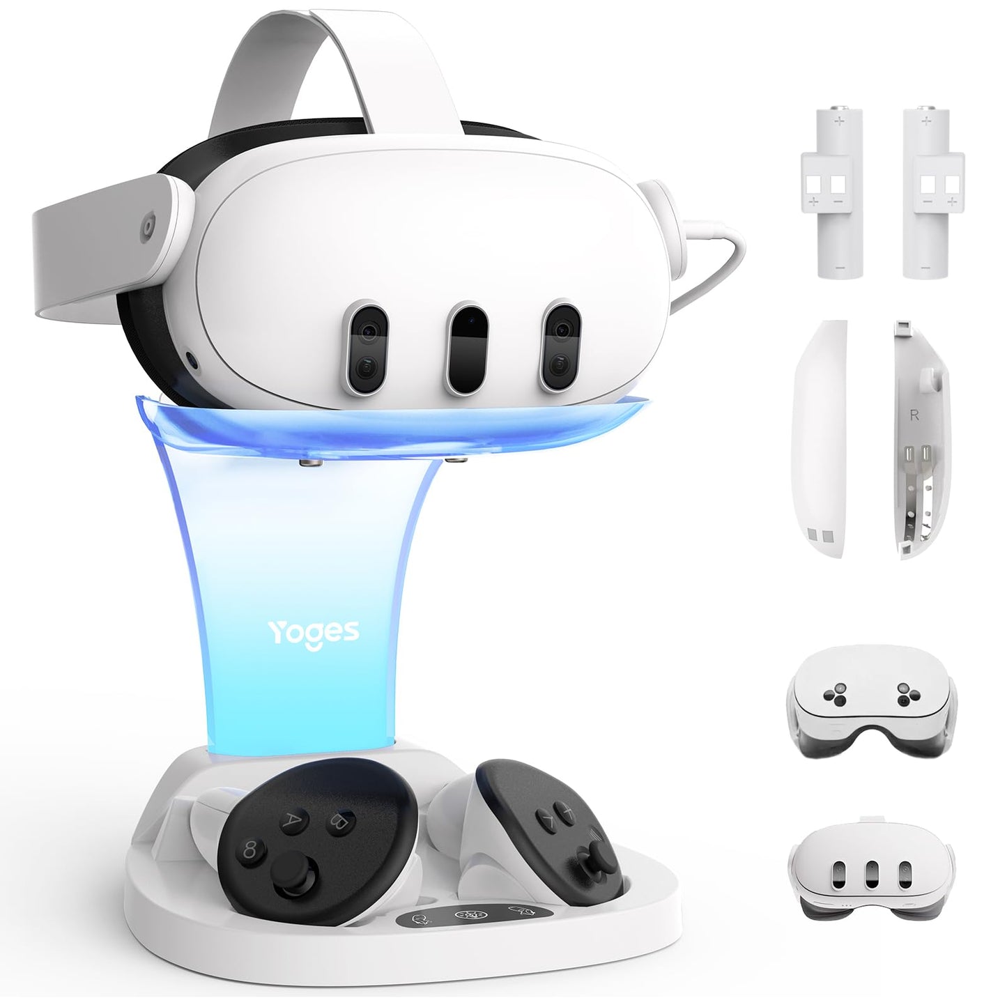 YOGES Charging Dock for Meta Quest 3S Quest 3 Fast Charging Station with 2 Rechargeable Batteries kit VR Heatset Charging Stand Dock for Oculus Quest 3/ Quest 3S Accessories Support fine design Strap