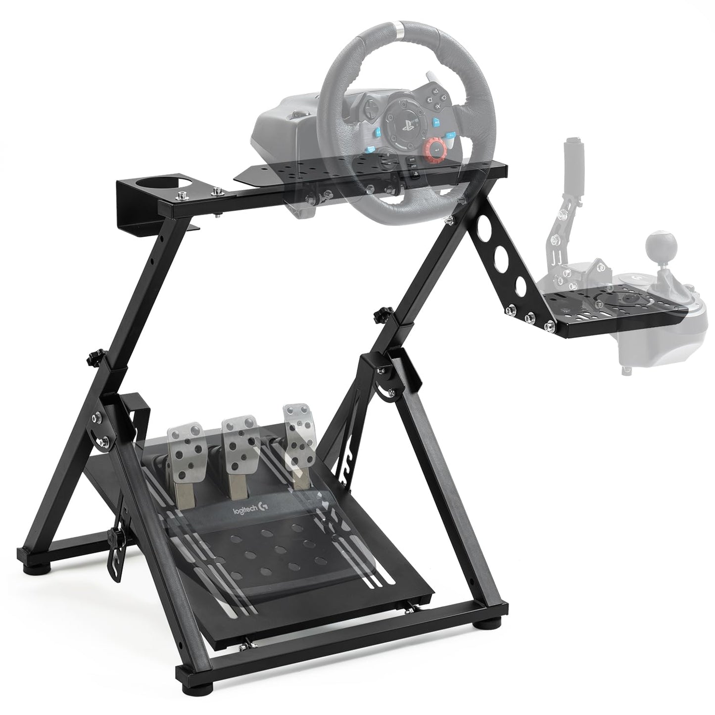 Gazzyt Foldable Racing Wheel Stand Adjustable Sim Racing Cockpit Compatible with Logitech/ Thrustmaster/Fanatec/PXN/Moza R5 R9 G29 G920 G923 T248 T300RS GT T500 Sturdy Gaming Stand Space-Saving Design Wheel and Pedals Not Included