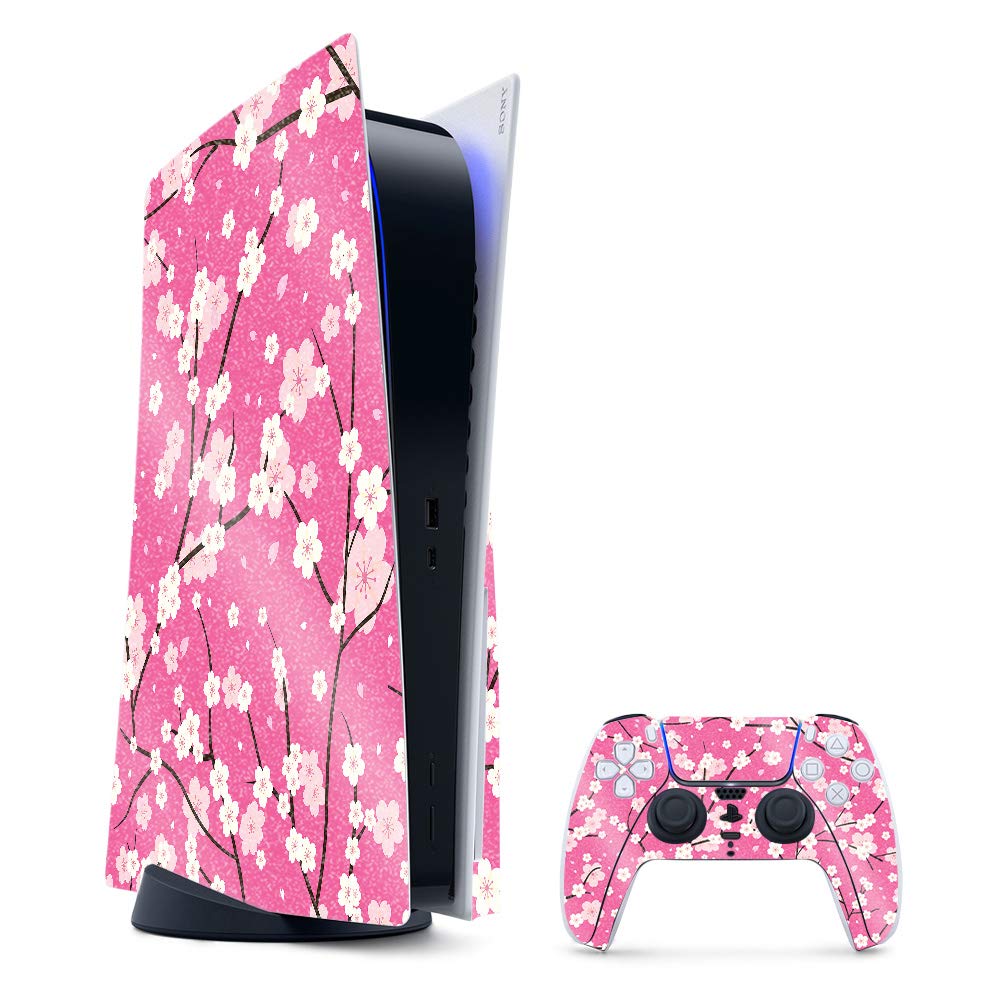 MightySkins Glossy Glitter Skin Compatible with PS5 / PlayStation 5 Bundle - Sakura Pink | Protective Durable High-Gloss Glitter Finish | Easy to Apply Remove and Change Styles | Made in The USA