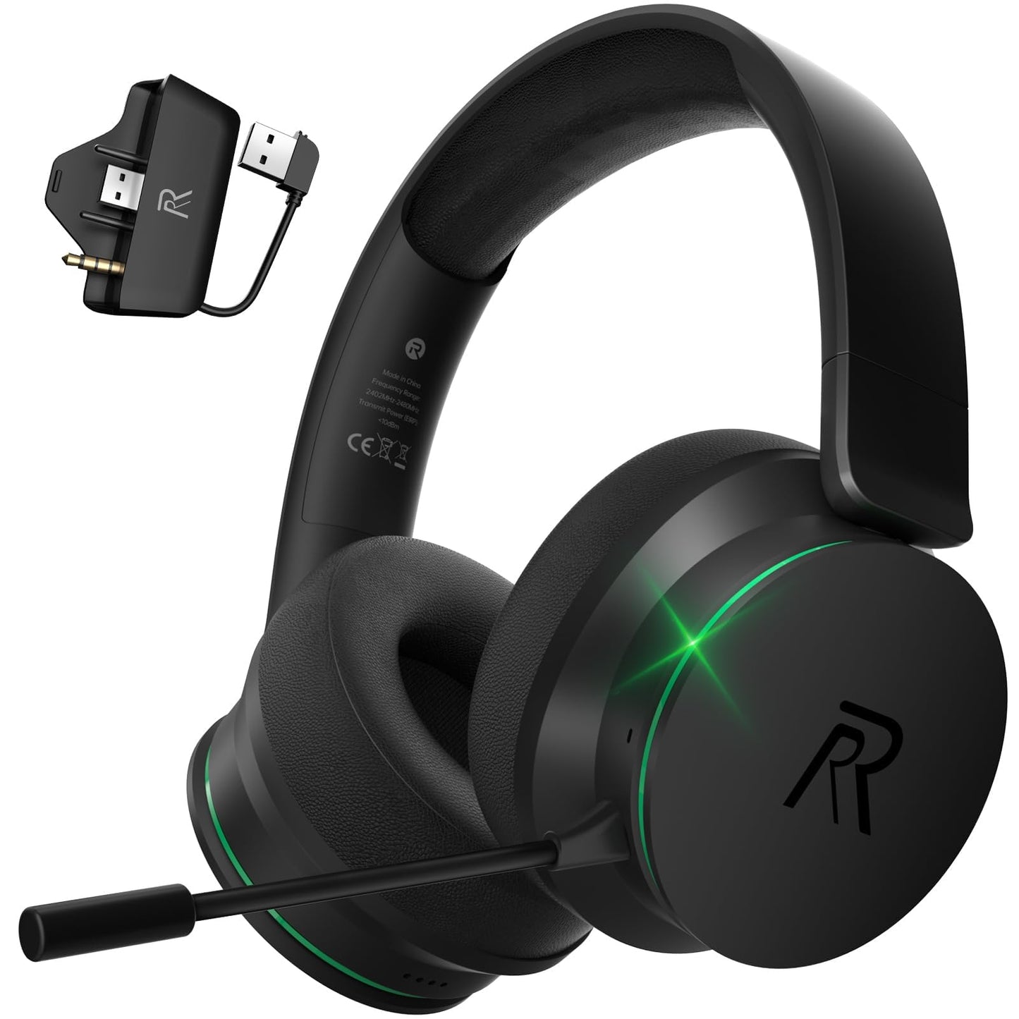 RYR Wireless Gaming Headset for Xbox Series X|S Xbox One PS5 PS4 Switch Mac Bluetooth 5.3 3D Surround Sound Rotatable Earmuffs Gaming Headphones with Noise Canceling Microphones-Blackgreen