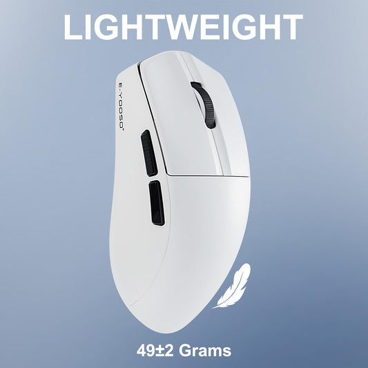 HUO JI Wireless Gaming Mouse - 49g Ultra-Light, 26,000 DPI, Bluetooth 5.1, 150 Hr Battery, Model X-44, White