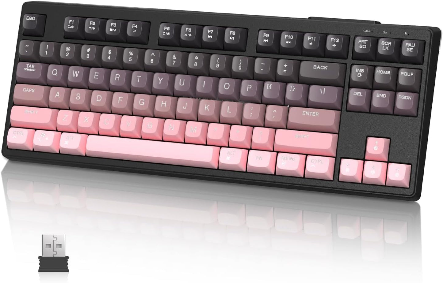 ZIYOU LANG M87 75% Wireless Gaming Keyboard Mechanical Feel Silent Rainbow Backlit Bluetooth/2.4Ghz PBT Gradient Keycaps Rechargeable 4000mAH Battery Ergonomic for MAC/Win/PC-Pink