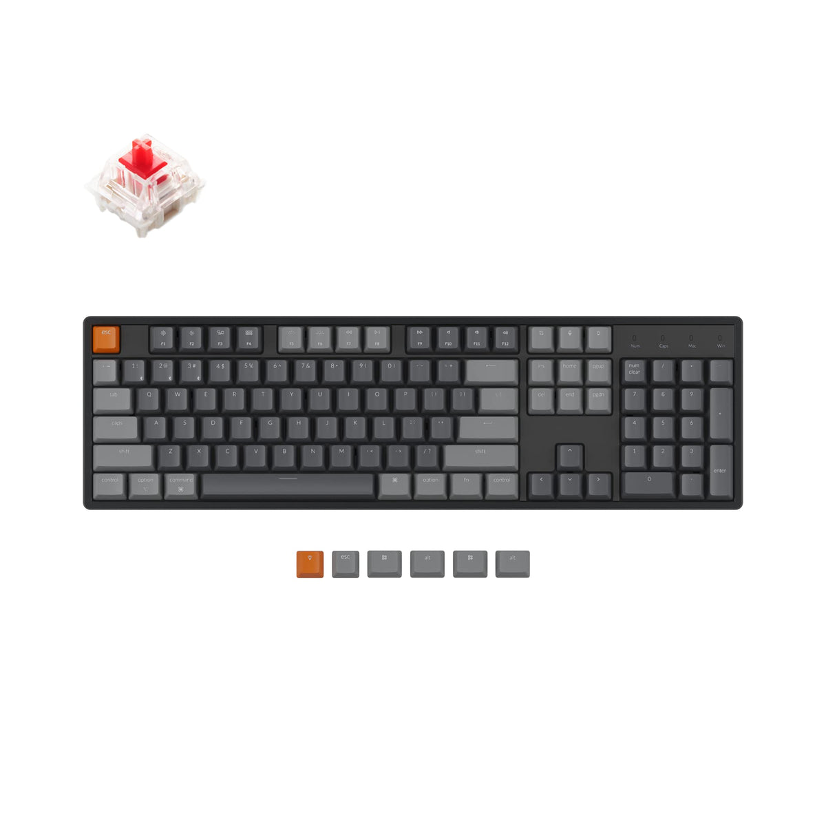 Keychron K10 Full Size 104 Keys Bluetooth Wireless/USB Wired Mechanical Gaming Keyboard for Mac with Gateron G Pro Red Switch/RGB Backlight/Multitasking Computer Keyboard for Windows Aluminum Frame