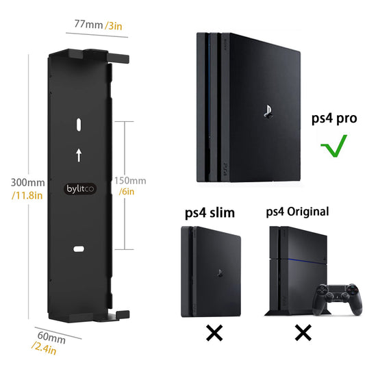 Bylitco Wall Mount for PS4 Pro - Solid Metal, Mounts on Wall or Under Desk