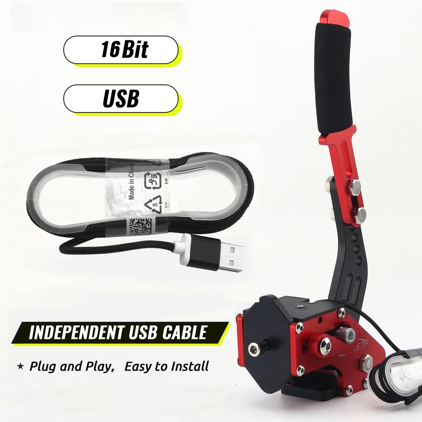 RASTP USB Handbrake with Clamp for SIM Racing Games - Compatible with Logitech G27/G25/G29, T500/T300 - Red