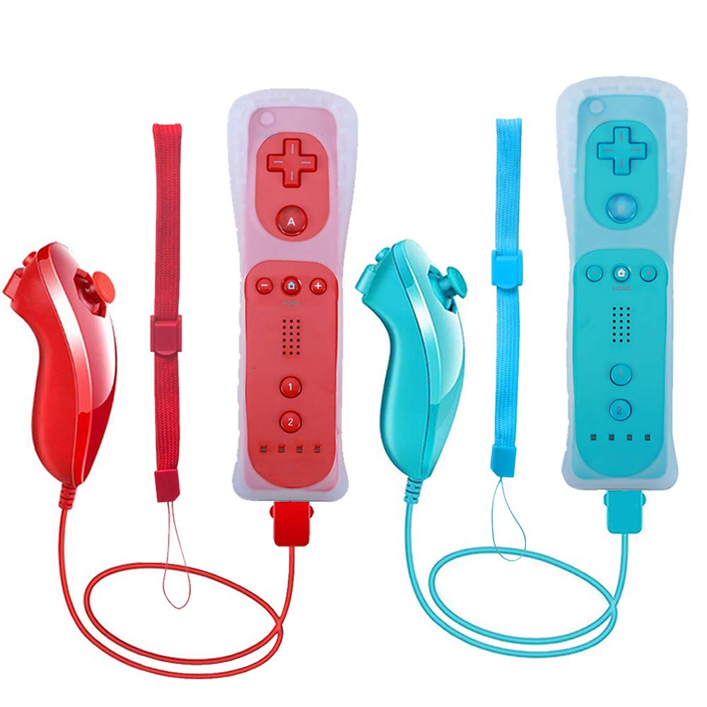 Wii Remote Controller 2 Packs Upgrade Wii Wireless Controller Compatible with Wii Wii U Console(Red and Blue)