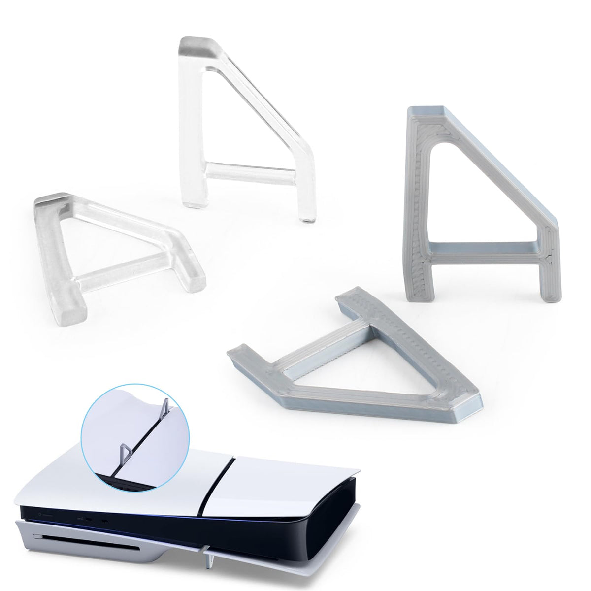 YWLRONG 4Pcs for PS5 Slim Stand Console Bracket Holder Flat Base Horizontal Stand Compatible with Sony PlayStation 5 Slim Disc Edition Accessories(Transparent+Grey)
