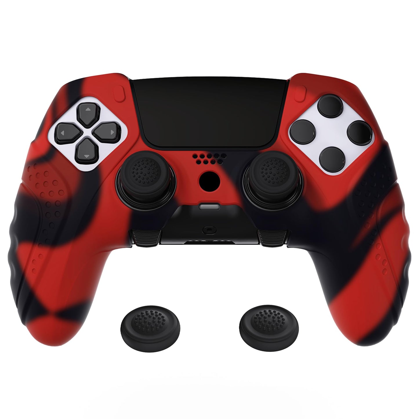 PlayVital Guardian Edition Anti-Slip Ergonomic Silicone Cover Case for ps5 Edge Controller Soft Rubber Protector Skin for ps5 Edge Wireless Controller with Thumb Grip Caps - Red & Black