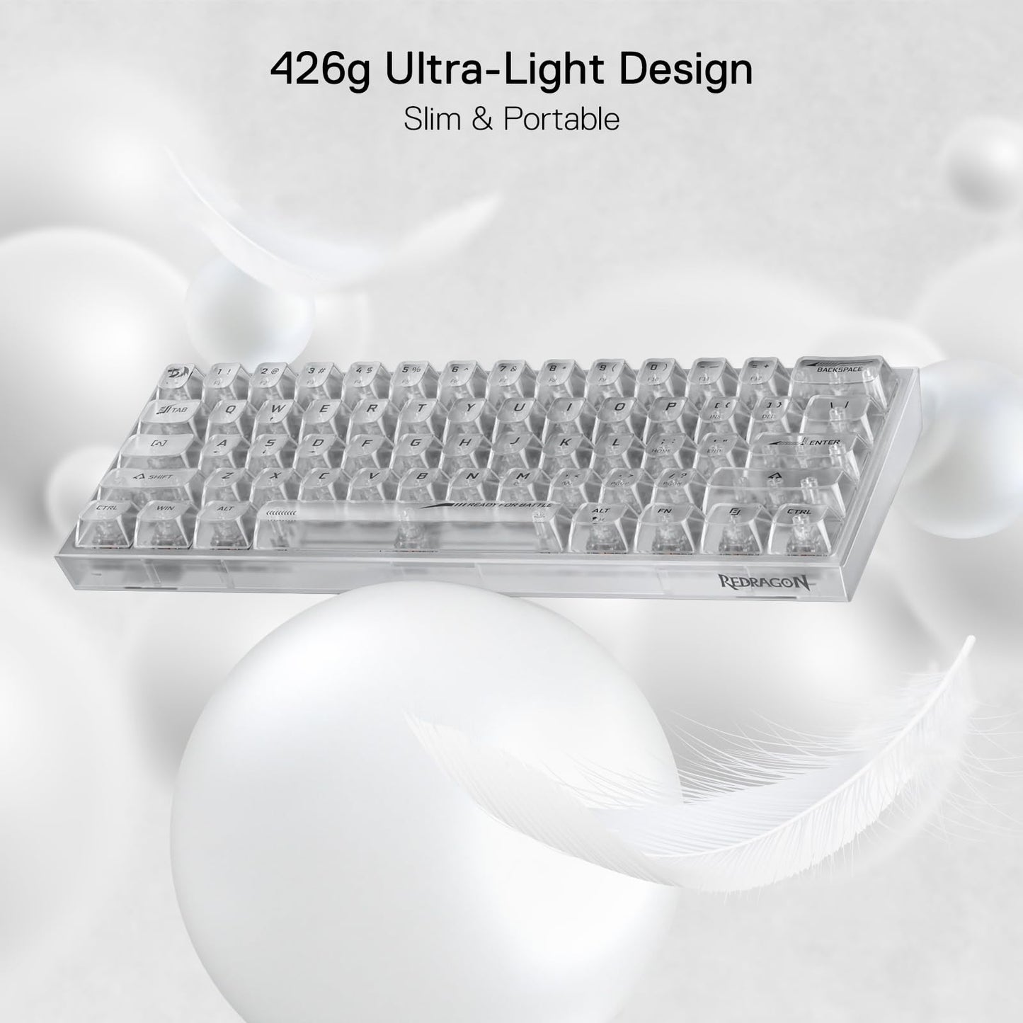 Redragon K617 SE 60% RGB Mechanical Keyboard, 61 Keys, White Transparent, Custom Linear Switch, Model 6950376717375
