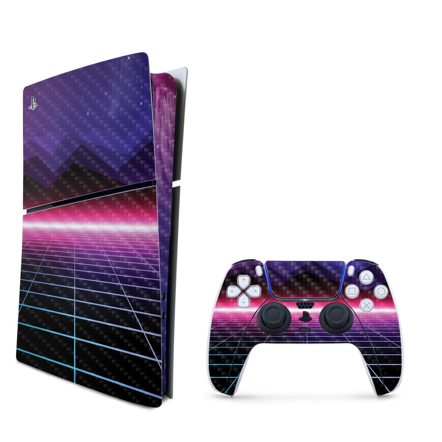 MightySkins Carbon Fiber Skin for PS5 Playstation 5 Slim Digital Edition Bundle - Synthwave Protective Durable Textured Carbon Fiber Finish Easy to Apply Made in The USA