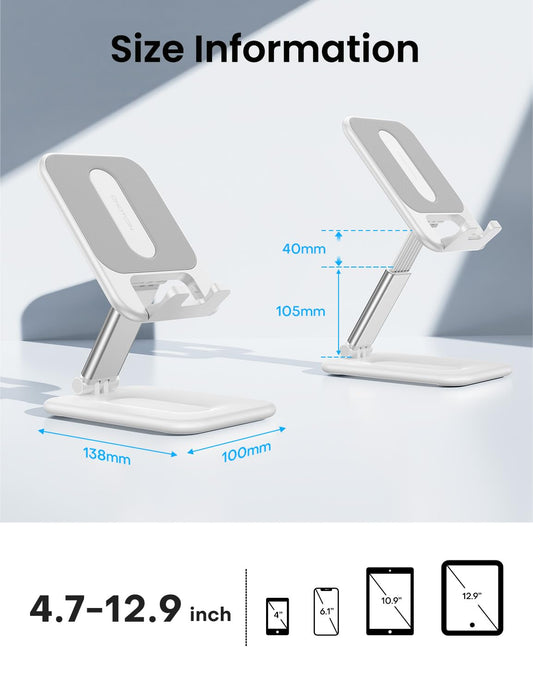 OMOTON Foldable Tablet Stand - Portable Dock Holder for iPad/Samsung Galaxy, Up to 12.9", Milk White