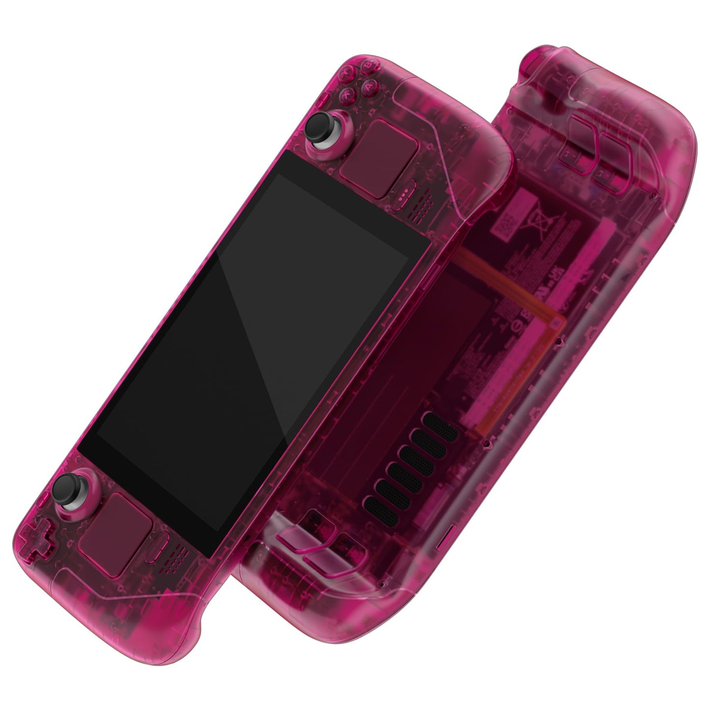 eXtremeRate Clear Candy Pink Custom Faceplate Back Plate Shell for Steam Deck LCD Handheld Console Replacement Housing Case DIY Full Set Shell Buttons for Steam Deck - Console NOT Included