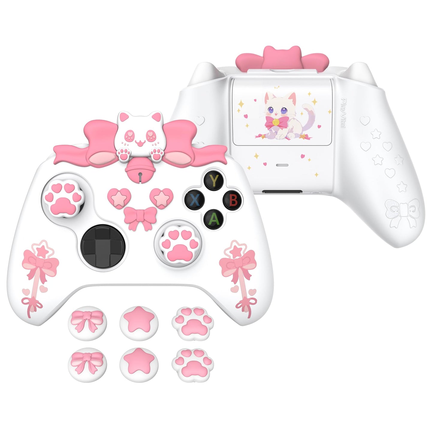 PlayVital Sweetheart Kitty Silicone Cover Compatible with Xbox Series X/S Controller with Thumb Grips and Stickers Soft Rubber Protector with Anti-Slip Grip for Xbox Core Controller - White
