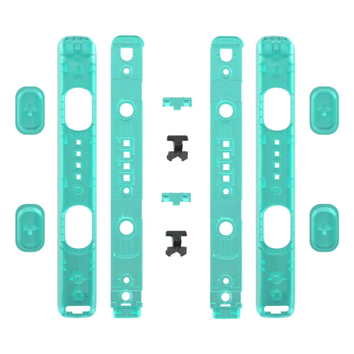 eXtremeRate DIY Replacement Shell for Joycon Strap Transparent Clear Emerald Green Custom Controller Wrist Strap Housing Buttons for Nintendo Switch & Switch OLED Model - 2 Pack