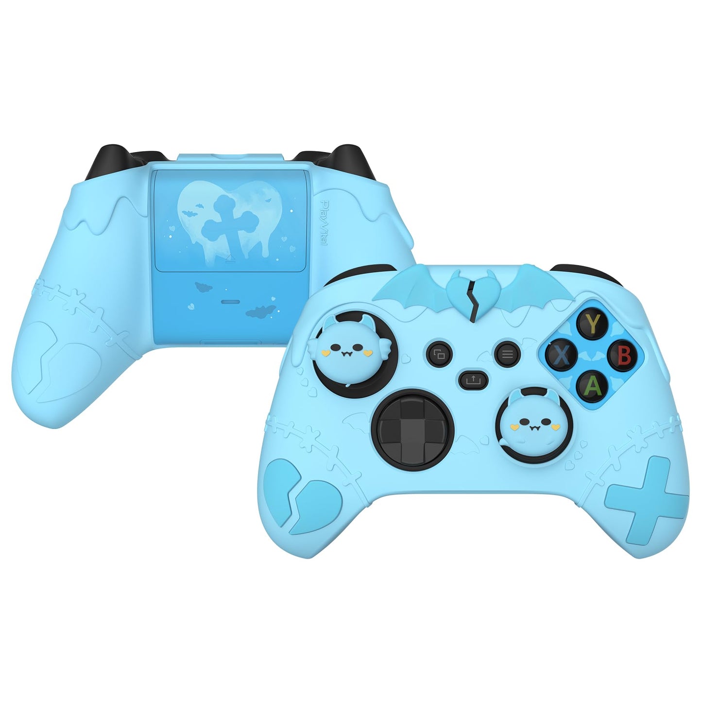 PlayVital Gothic Imp Series Cute Silicone Skin for Xbox Series X & S Controller Anti-Slip Grip Silicone Cover Protective Case for Xbox Core Controller with Thumb Grips Aqua Blue