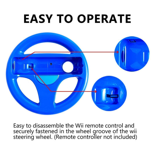 DOYO Steering Wheel for Nintendo Wii Remote - 2 Pack Racing Game Accessories - Red and Blue