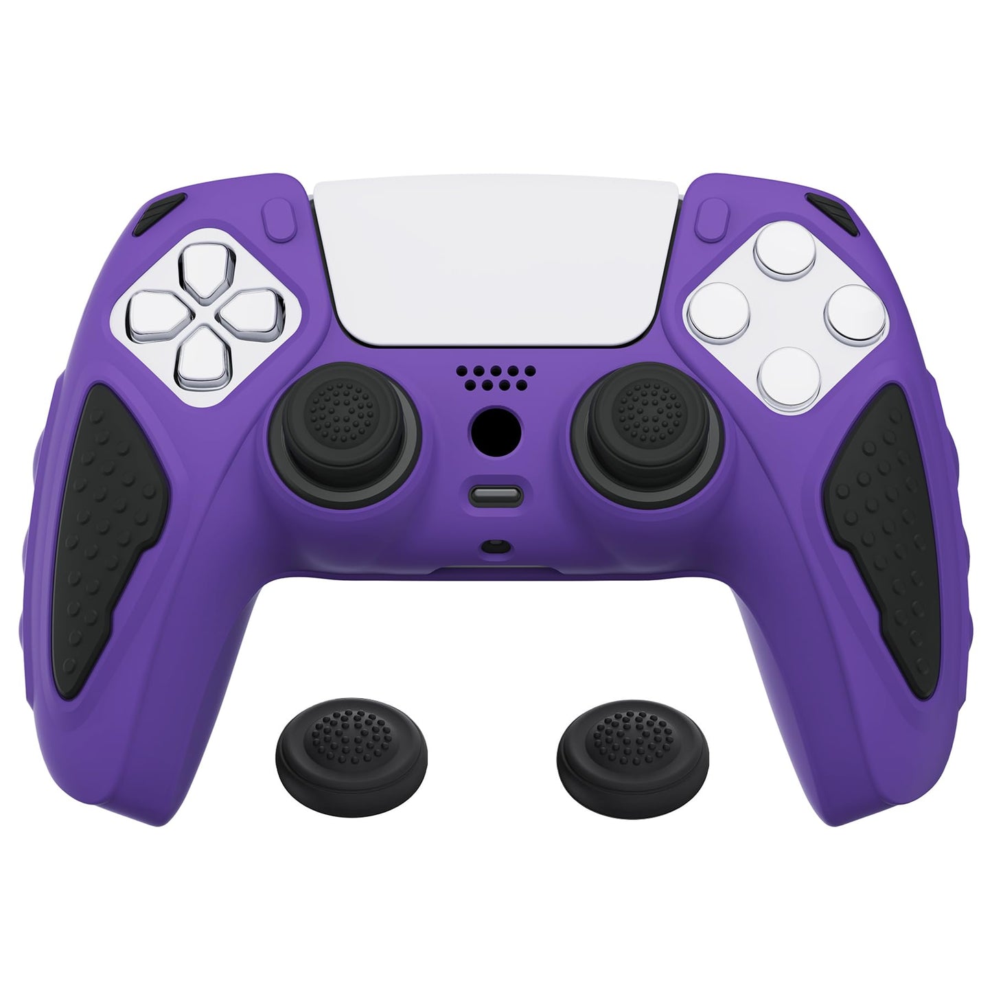 PlayVital Knight Edition Purple & Black Two Tone Anti-Slip Silicone Cover Skin for ps5 Controller Soft Rubber Case for ps5 Wireless Controller with Thumb Grip Caps