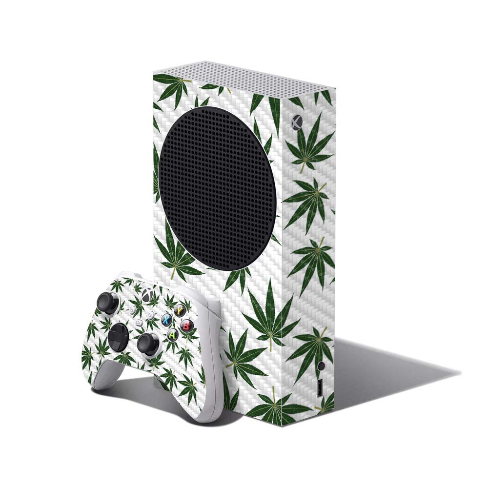MightySkins Carbon Fiber Skin Compatible with Xbox Series S Bundle - Pot Leaves Green | Protective Durable Textured Carbon Fiber Finish | Easy to Apply Remove and Change Styles | Made in The USA